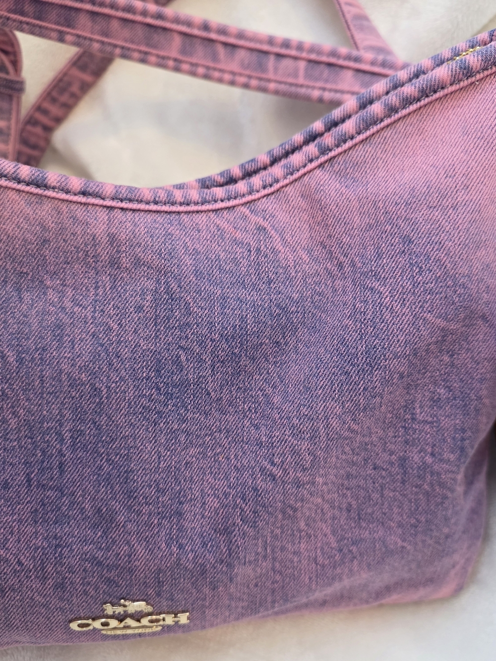 Custom Hand-Dyed Pink Coach Laurel Shoulder Bag | Reworked Denim with Charms - Picture 8 of 15